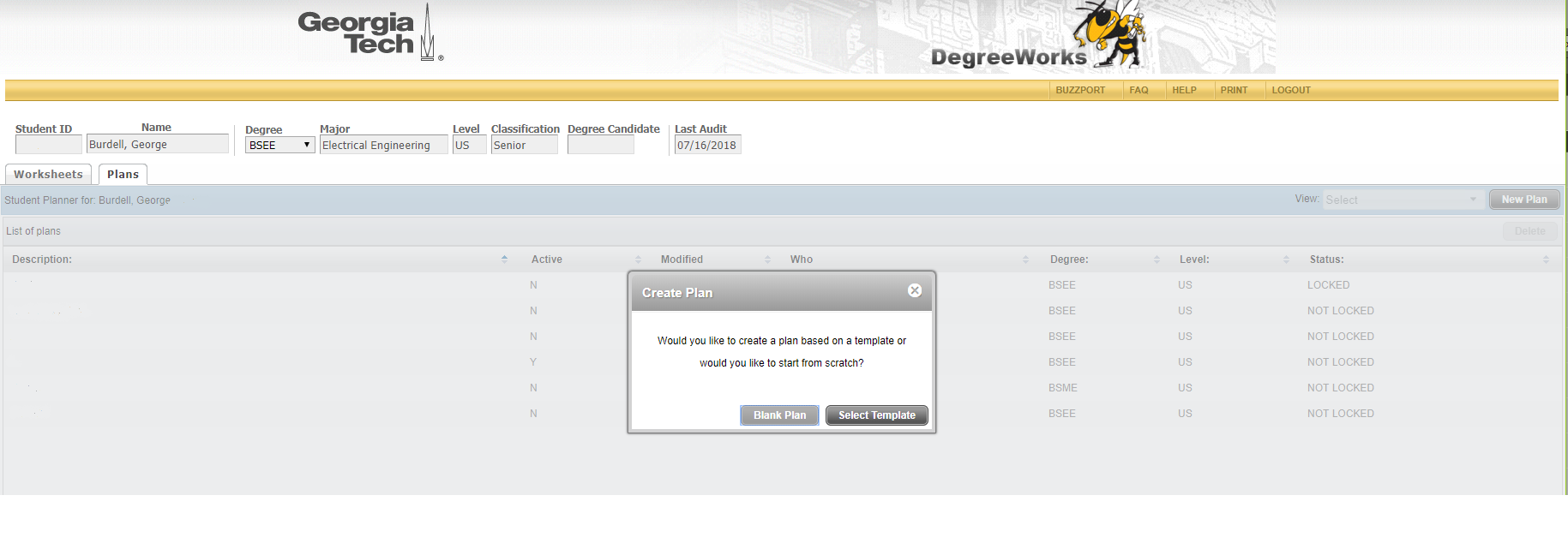 DegreeWorks Plans Registrar's Office Tech